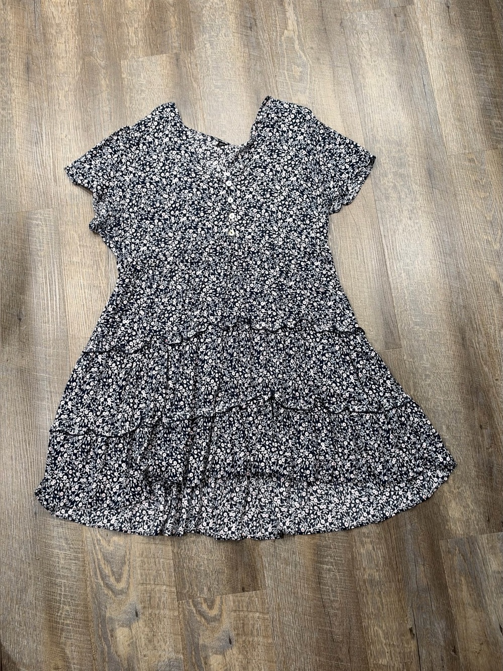 Plus size navy and White Floral Tiered Dress